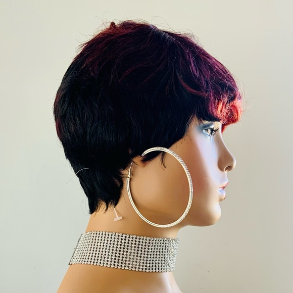 Vintage Style Auburn Black Pin Curl Synthetic Wig - Picture 4 of 5